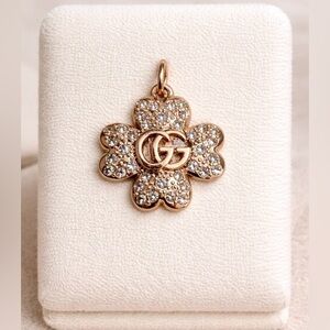 Gucci stamped Gold Flower Pendant/ charm/ zipper pull  with Crystals